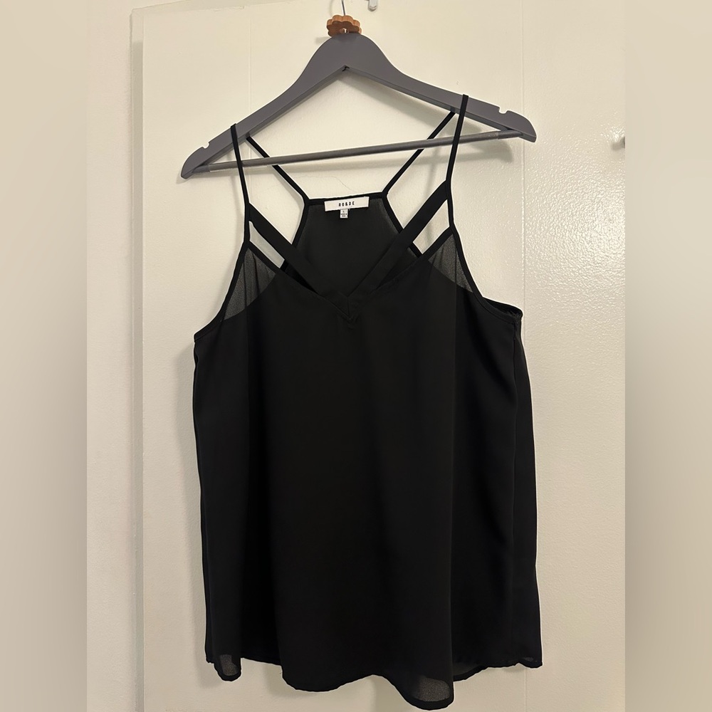 Ro & De black tank top with cutout front